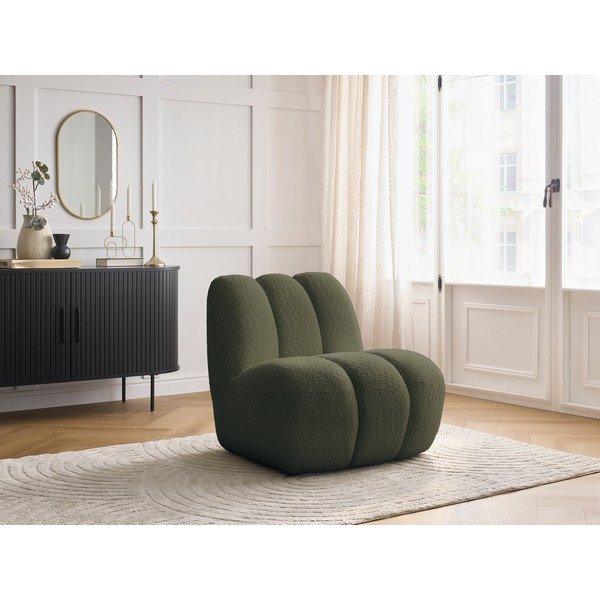 Zelen fotelj iz tkanine bouclé Janissaire – Bobochic Paris-image-1