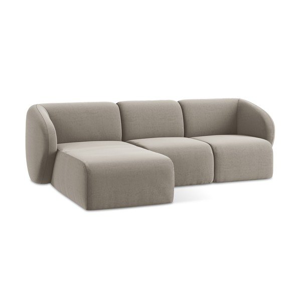 Svetlo rjava žametna kotna sedežna garnitura (levi kot/z ležalnikom) Lani – Makamii-image-4