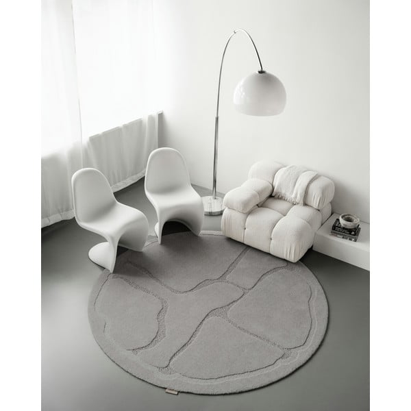 Siva volnena okrogla preproga ø 133 cm Morphic Organica – Agnella-image-1