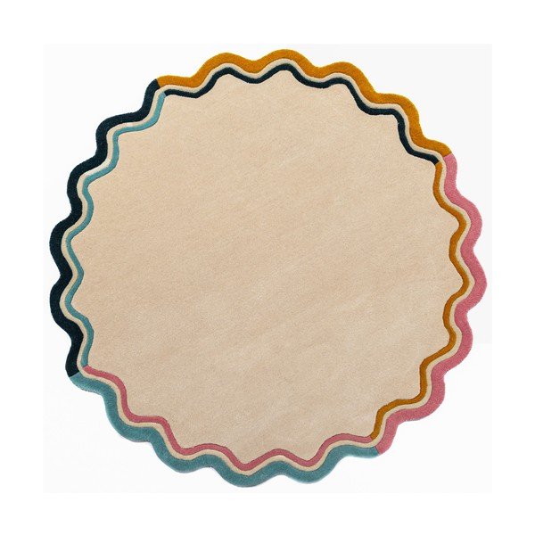 Ročno tkana volnena okrogla preproga v naravni barvi ø 180 cm Leo Scallop – Flair Rugs