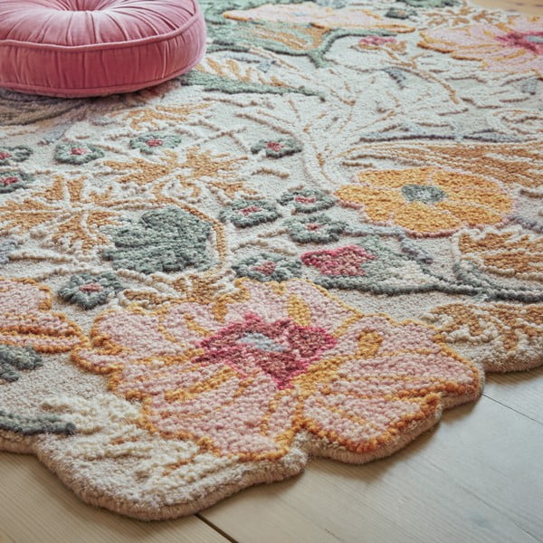 Svetlo rožnat ročno tkan volnen tekač 60x230 cm Daphne Shaped Floral – Flair Rugs-image-2