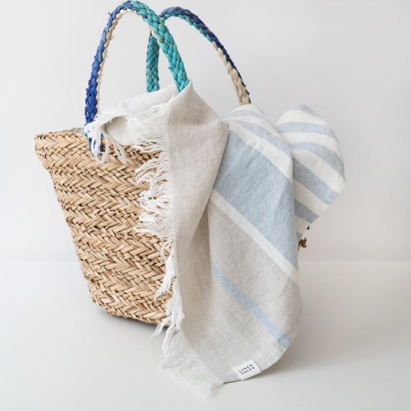 Modra lanena brisača za na plažo 85x140 cm Allure Stripe – Linen Tales-image-1
