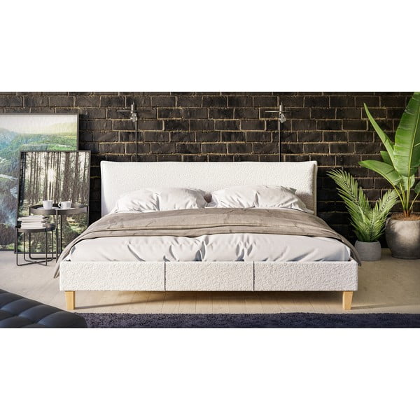 Kremno bela oblazinjena zakonska postelja z letvenim dnom 180x200 cm Tina – Ropez-image-1