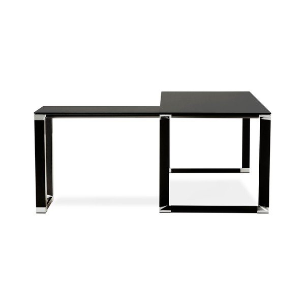 Črna kotna pisalna miza s steklenim vrhom Kokoon Warner-image-1
