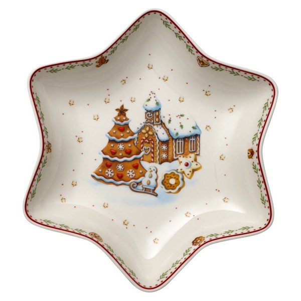 Rdeče-bela servirna porcelanasta skleda v obliki zvezde Villeroy&Boch Gingerbread Village, 24,5 x 24,5 cm-image-3