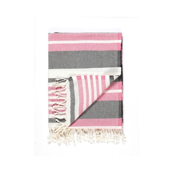 Rožnatosiva bombažna kopalna brisača Kate Louise Cotton Collection Line Pink Grey, 100 x 180 cm-image-3