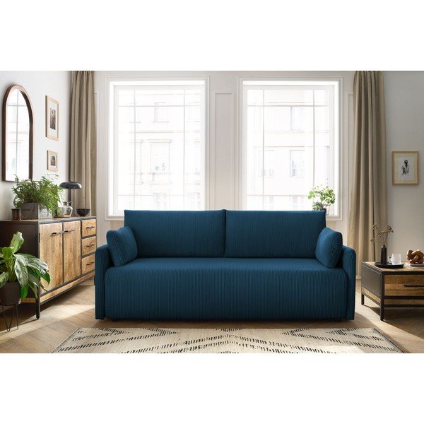 Temno modra raztegljiva sedežna garnitura iz rebrastega žameta 211 cm Marcel – Bobochic Paris-image-1