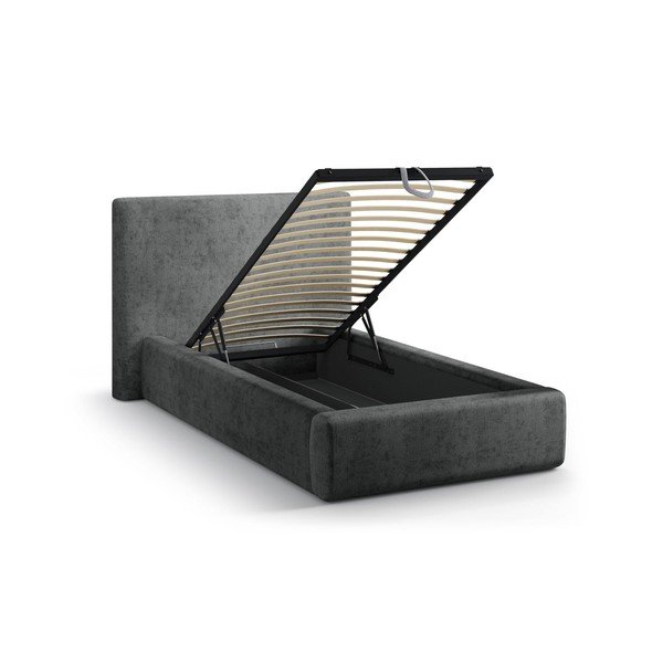 Temno siva oblazinjena postelja s prostorom za shranjevanje in z letvenim dnom 90x200 cm Amy – Micadoni -image-1