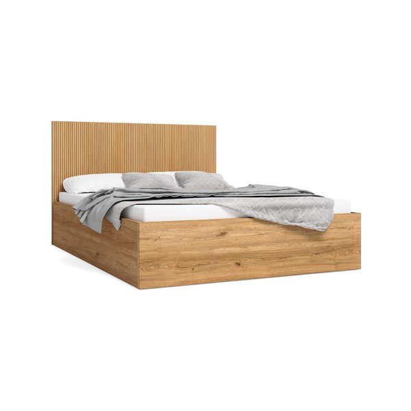 Zakonska postelja v hrastovem dekorju s prostorom za shranjevanje 140x190 cm v naravni barvi Rayana – Marckeric