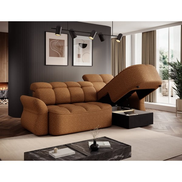 Rumena/rjava žametna raztegljiva/s prostorom za shranjevanje kotna sedežna garnitura (desni kot/z ležalnikom) Beneth – ELTAP-image-4