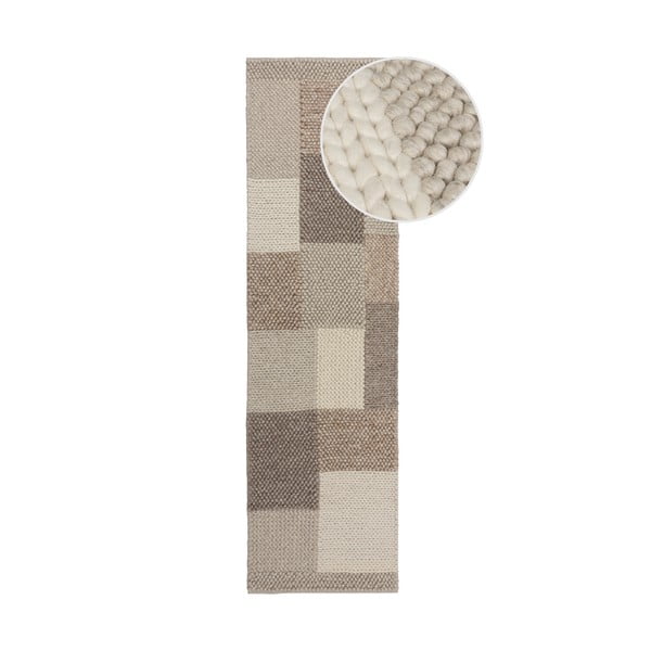 Bež ročno tkan tekač iz mešanice volne 60x230 cm Minerals Patchwork – Flair Rugs