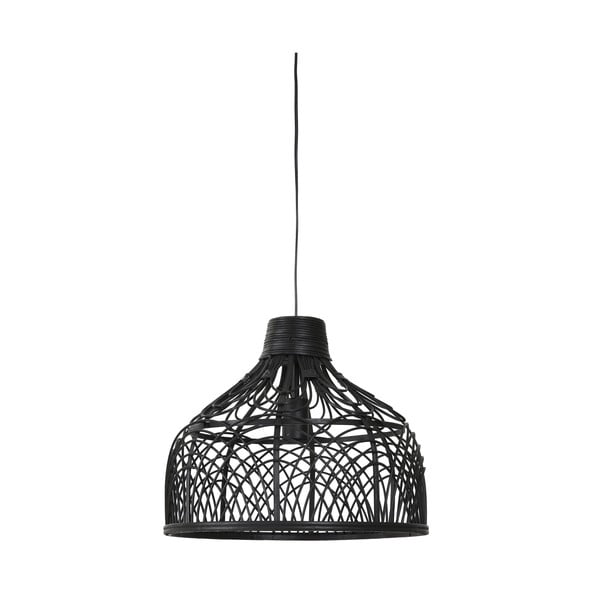 Črna stropna svetilka s senčnikom iz ratana ø 42 cm Pocita - Light & Living