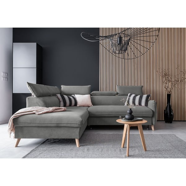 Svetlo siva žametna raztegljiva kotna sedežna garnitura (levi kot) Sweet Harmony – Miuform-image-1