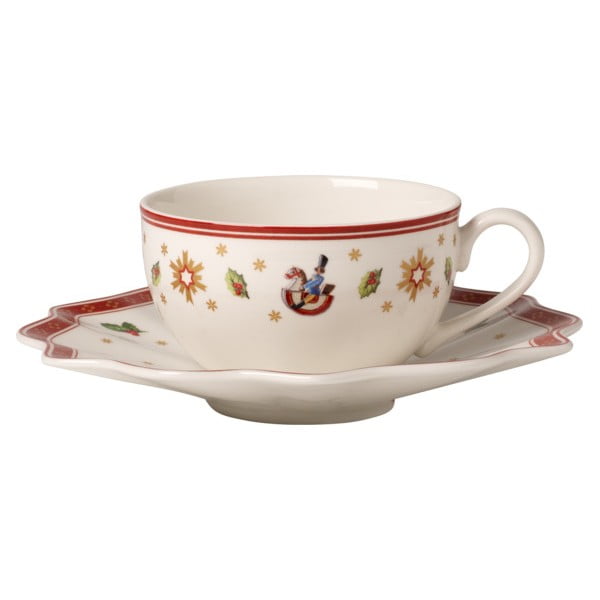 Bela porcelanasta skodelica s krožničkom z božičnim motivom Villeroy&Boch, 0,3 l