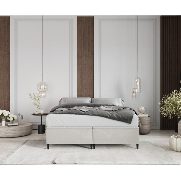 Kremno bela oblazinjena zakonska postelja s prostorom za shranjevanje 160x200 cm Tate – Maison de Rêve-image-3