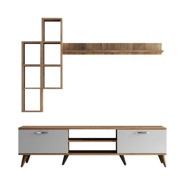 Televizijski komplet v borovem dekorju v beli in naravni barvi 180x48 cm Veronica - Kalune Design