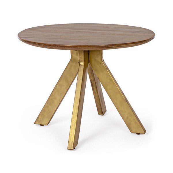 Okrogla klubska mizica iz masivnega manga v zlati barvi/v temni naravni barvi ø 60 cm Sherman – Bizzotto