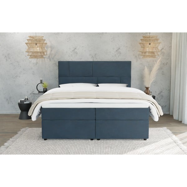 Temno modra boxspring postelja s prostorom za shranjevanje 180x200 cm Lola – Ropez-image-2