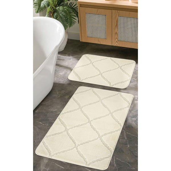 Kremno bele kopalniške preproge v kompletu 2 ks 50x80 cm Cizgili – Foutastic-image-1