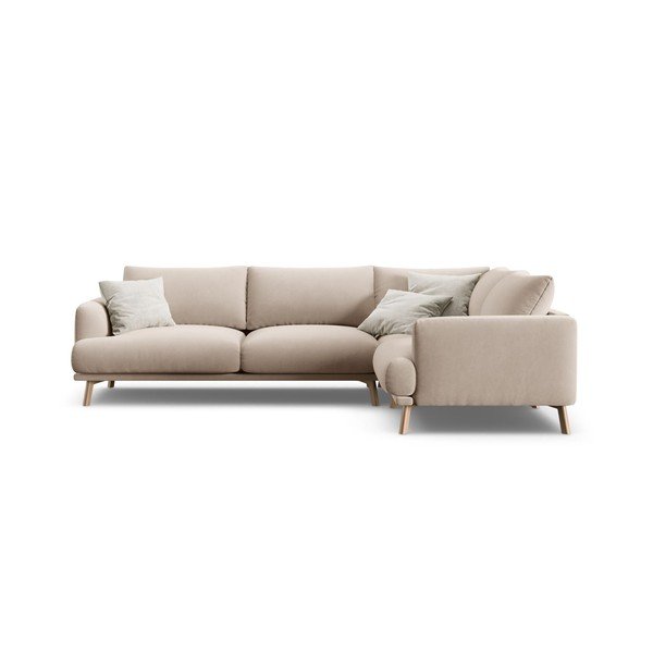 Bež žametna kotna sedežna garnitura (desni kot/v obliki črke L) Naomi – Micadoni 