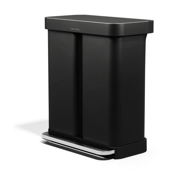 Mat črn jeklen koš za smeti 34+24 l za ločevanje odpadkov/s pedalom – simplehuman-image-3
