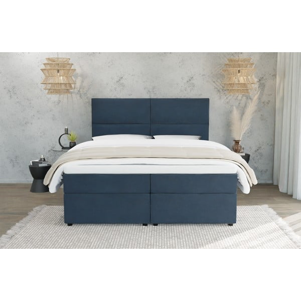 Temno modra boxspring postelja s prostorom za shranjevanje 140x200 cm Rico – Ropez-image-3