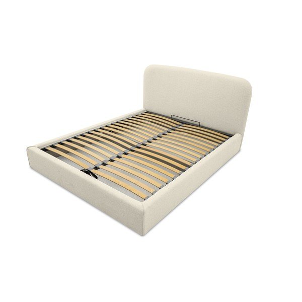 Kremno bela oblazinjena zakonska postelja s prostorom za shranjevanje z letvenim dnom 140x190 cm Sea – Scandic-image-4