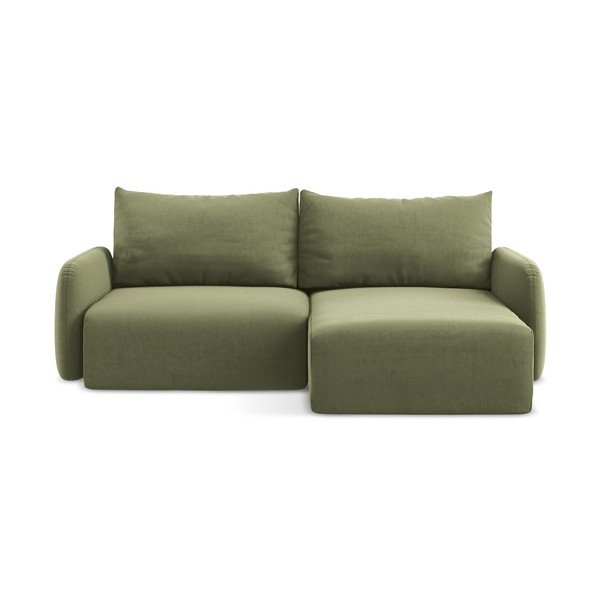 Zelena žametna raztegljiva/s prostorom za shranjevanje kotna sedežna garnitura (desni kot/z ležalnikom) Kalena – Makamii