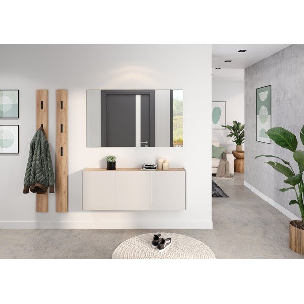 Kremno bela stenska omarica v hrastovem dekorju 138x52x25 cm Libbiano – Germania-image-1