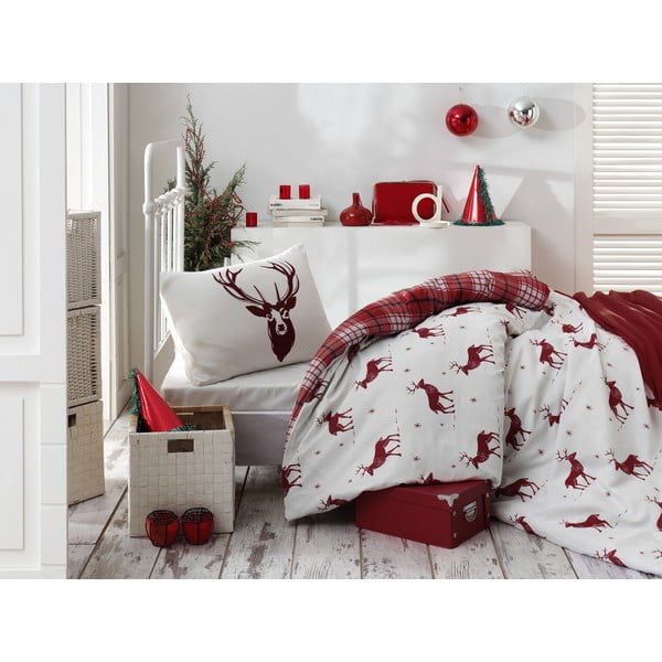 Posteljnina za enojno posteljo iz mešanice bombaža Eponj Home Geyik Claret Red, 160 x 220 cm