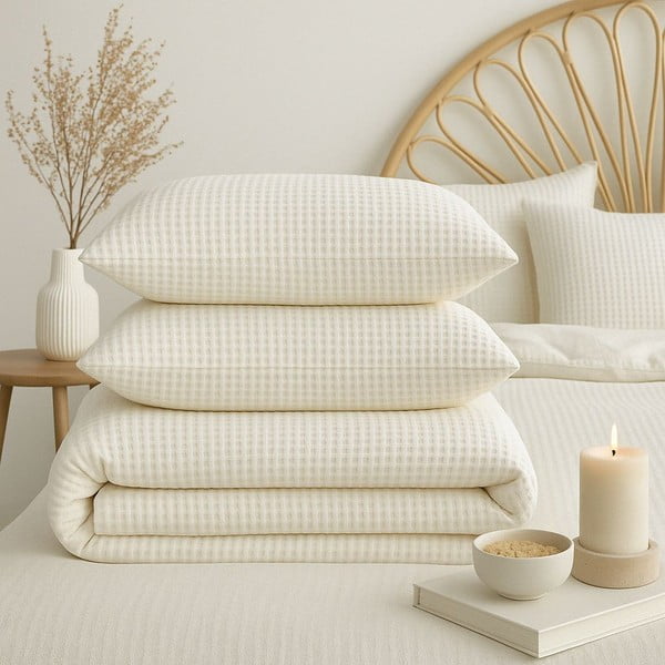 Bela enojna posteljnina iz renforce bombaža 140x200 cm Waffle Striped – Mila Home Luxury-image-3
