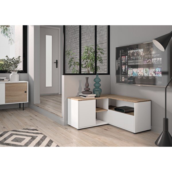 Bela/naravna TV omarica v hrastovem dekorju 90x45 cm Angle – TemaHome-image-1