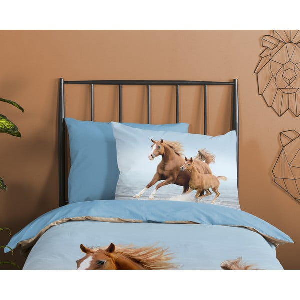 Modra enojna bombažna otroška posteljnina 140x200 cm Free – Good Morning-image-2