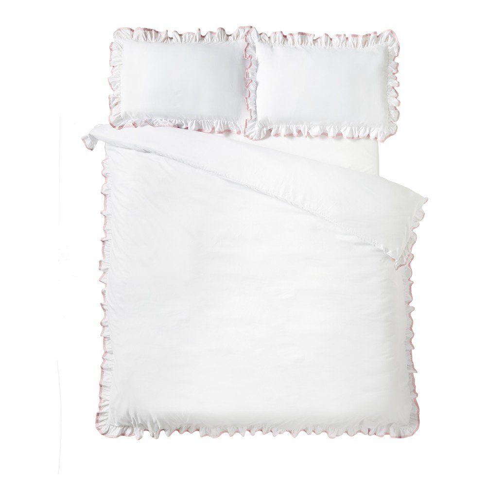 Bela/rožnata enojna posteljnina So Soft Mono Frill