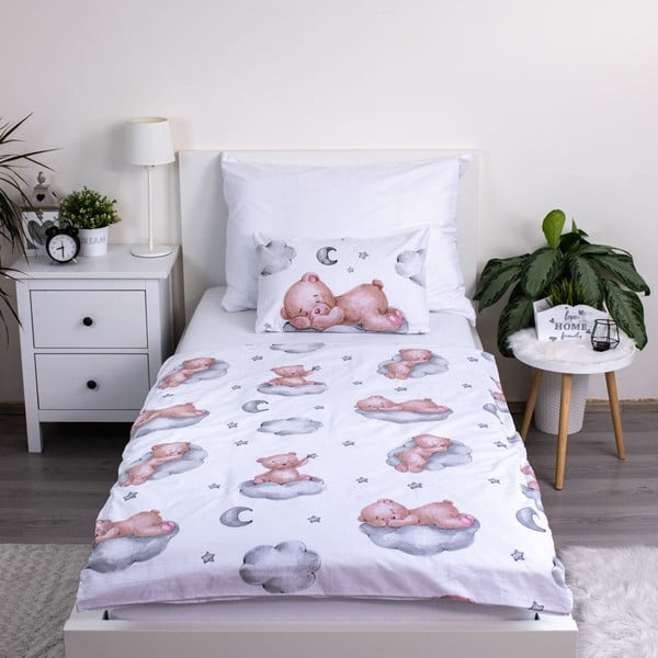 Bela bombažna otroška posteljnina za otroško posteljico 100x135 cm Teddy Bear "Ribbon" – Jerry Fabrics-image-2