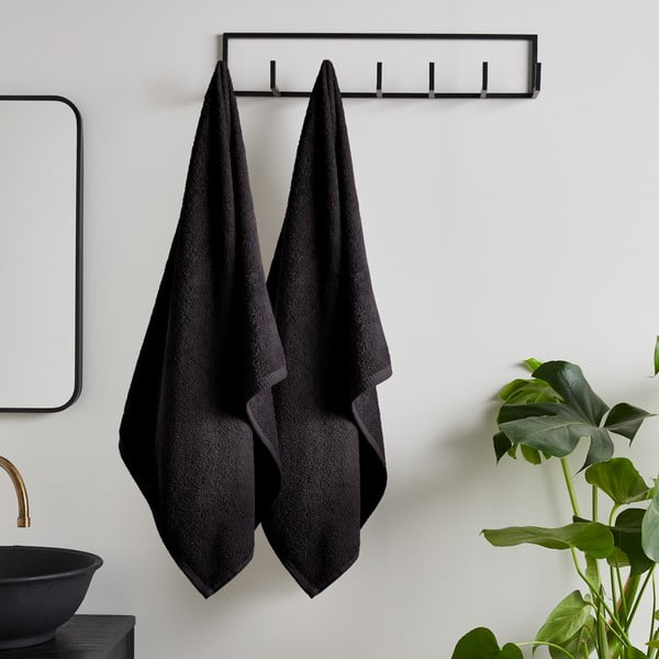 Črne hitro sušeče frotirne bombažne brisače v kompletu 2 ks 90x140 cm Quick Dry – Catherine Lansfield-image-1