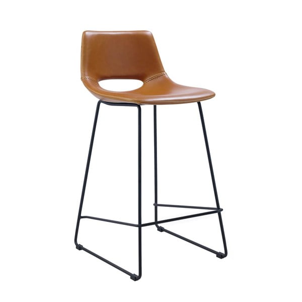 Barski stoli iz umetnega usnja v konjak rjavi barvi v kompletu 2 ks (višina sedeža 65 cm) Zahara – Kave Home