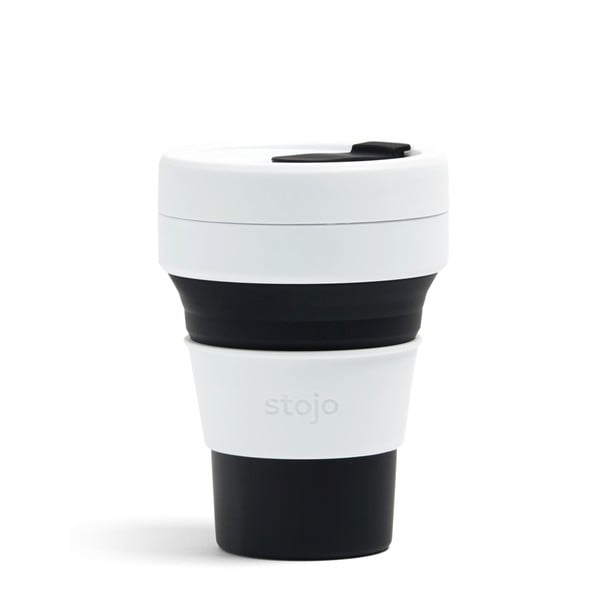 Belo-črna zložljiva skodelica to go Stojo Pocket Cup, 355 ml