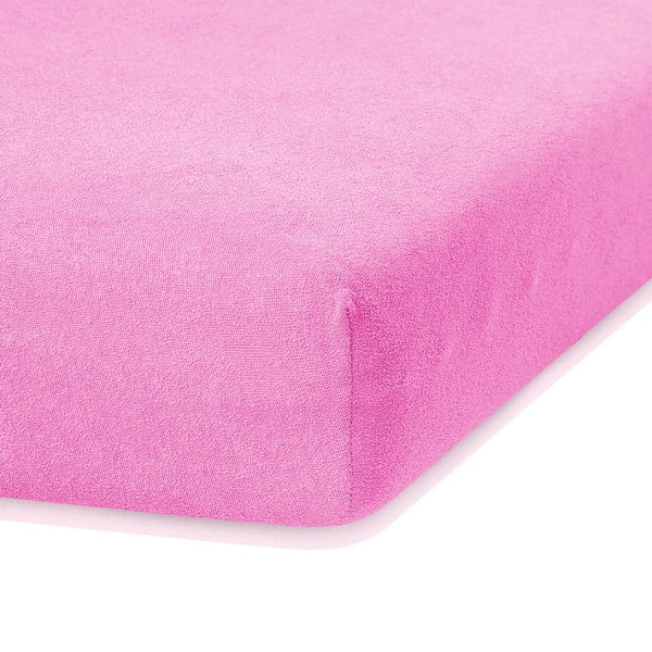 Rubinasto rožnata elastična rjuha z visoko vsebnostjo bombaža AmeliaHome Ruby, 140/160 x 200 cm