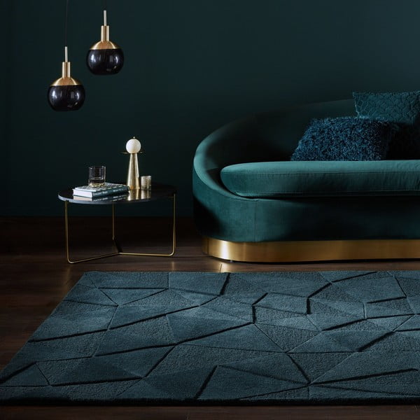 Zelenomodra ročno tkana volnena preproga 160x230 cm Shard Teal – Flair Rugs-image-1