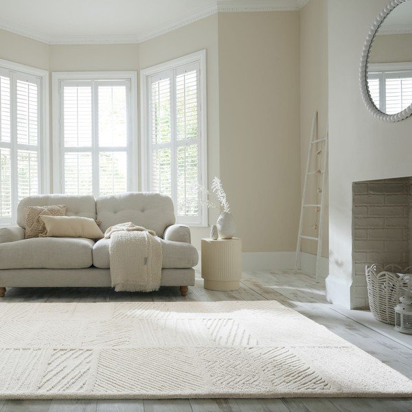 Bela ročno tkana preproga iz mešanice volne 140x200 cm Sculptured Blocks – Flair Rugs-image-1