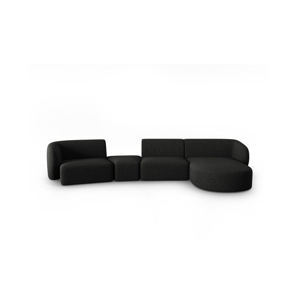 Črna kotna sedežna garnitura iz šenilje (desni kot/z ležalnikom) Paolo – Milo Casa