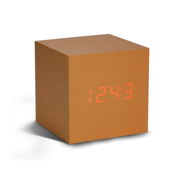 Oranžna budilka z rdečim LED zaslonom Gingko Cube Click Clock