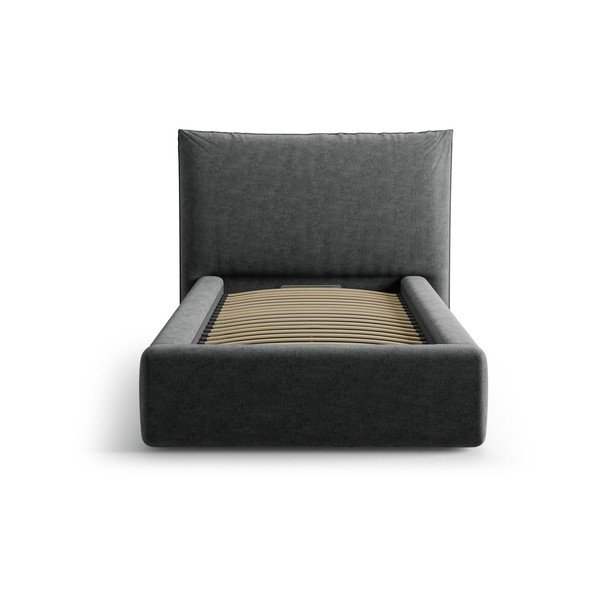 Temno siva oblazinjena postelja s prostorom za shranjevanje in z letvenim dnom 90x200 cm Kaelle – Micadoni -image-3