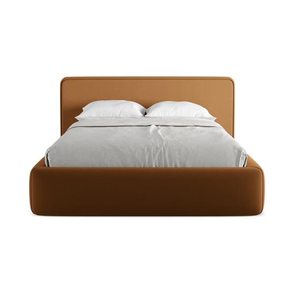 Oblazinjena zakonska postelja s prostorom za shranjevanje z letvenim dnom 140x200 cm v barvi terakote Kiana – Makamii-image-4