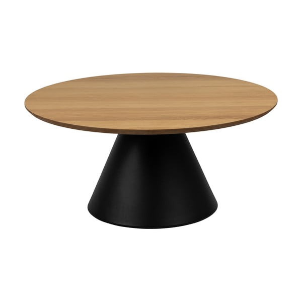 Črna okrogla mizica z mizno ploščo v hrastovem dekorju ø 85 cm Soli – Actona