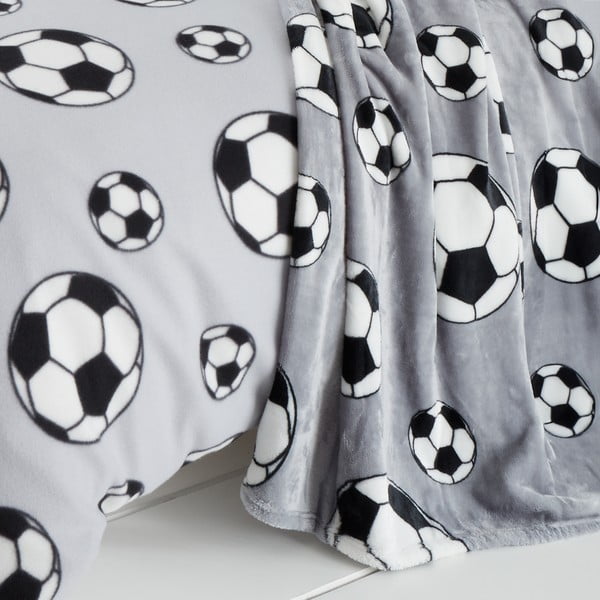Siva otroška odeja iz mikropliša 130x170 cm Football – Catherine Lansfield