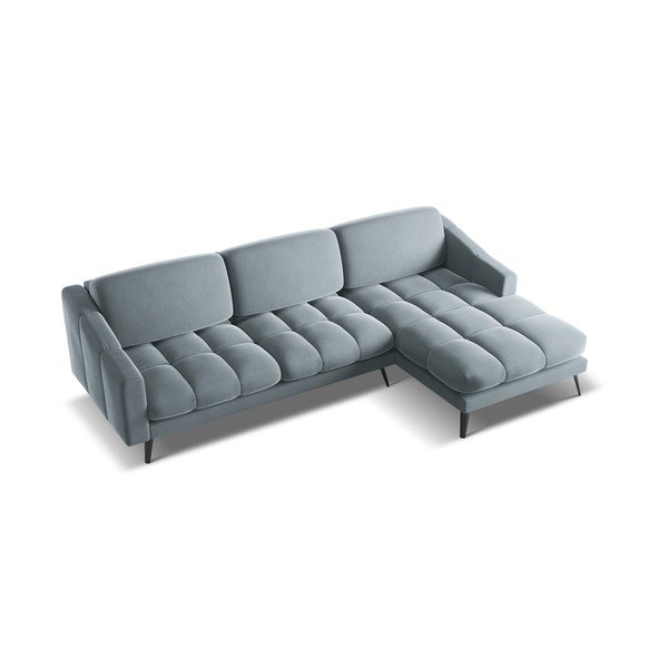 Svetlo modra žametna kotna sedežna garnitura (desni kot) Nalu – Makamii-image-4