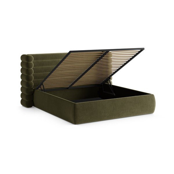 Zelena oblazinjena zakonska postelja s prostorom za shranjevanje in z letvenim dnom 180x200 cm Mount – Micadoni -image-2