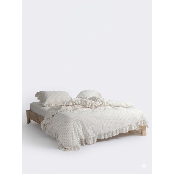 Bež podaljšana posteljnina za zakonsko posteljo iz renforce bombaža 240x220 cm Amalia Striped – Mila Home Luxury